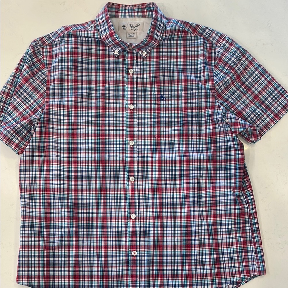 Original Penguin Red and Blue Casual Button Down Shirt